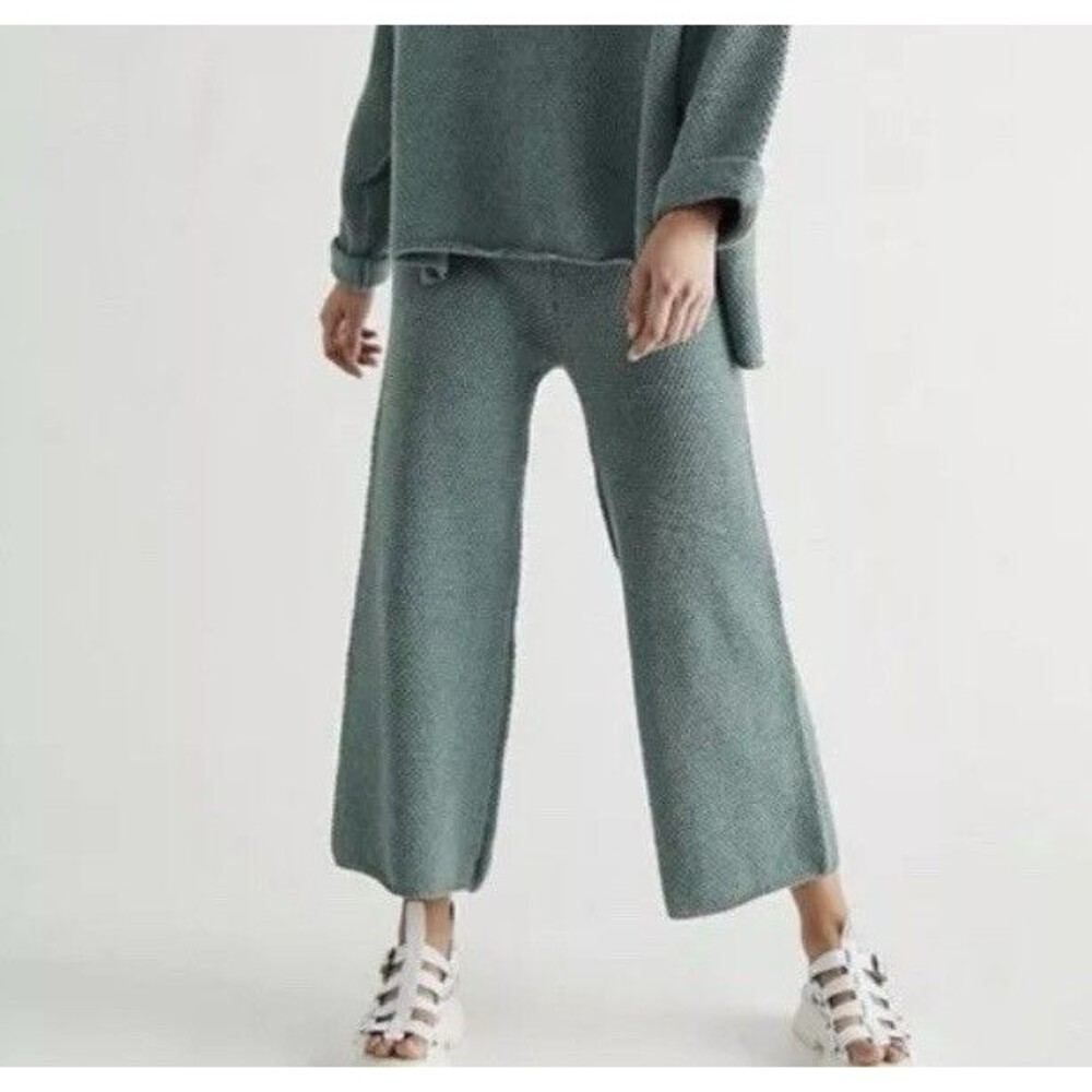 Free People Beach Hailee Waffle Knit Cropped Pant Size Medium Green